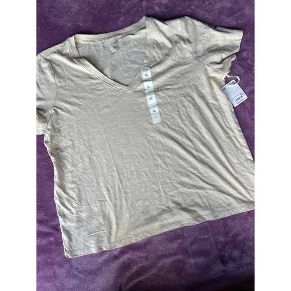a.n.a Tops - ana A New Approach Womens XXL Beige V-Neck Slub Knit Short Sleeve T-Shirt NWT